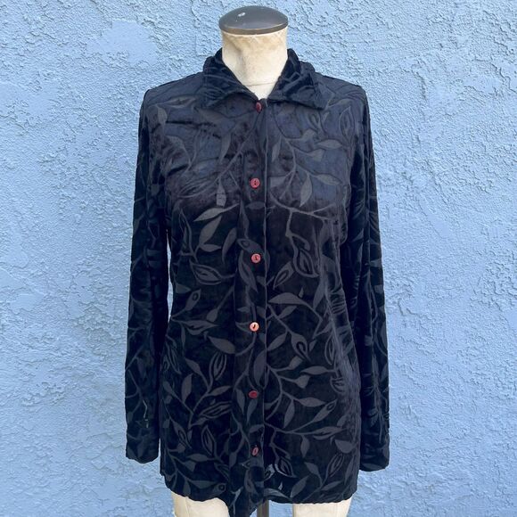 Vintage Velvet Burnout Blouse Size Small 90s Whimsygoth - Picture 1 of 9